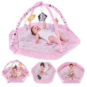 Tiny Paws 4-in-1 Hexagon Baby Play Gym with Tummy Time Pillow &ndash; Pink Pastel 