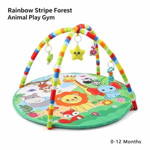 Tiny Paws Rainbow Striped Forest Animal Baby Play Gym &ndash; Soft Peach Skin Mat with 6 Sensory Toys (Model: 119)