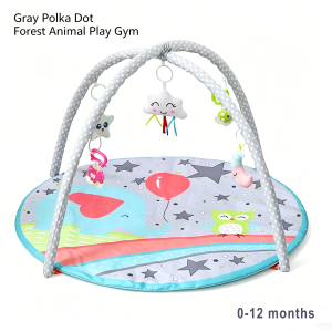Tiny Paws Grey Dot Forest Animal Baby Play Gym &ndash; Soft Peach Skin Mat with 5 Sensory Toys (Model: 118)