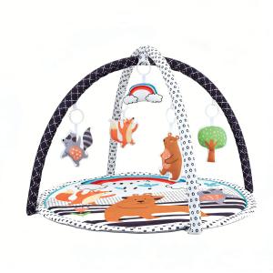 Tiny Paws Forest Animal Round Baby Play Gym &ndash; Soft Peach Skin Mat with 5 Sensory Toys (Model: ZL2306)