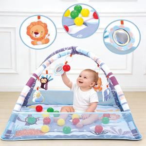 Tiny Paws Fresh Blue Forest Animal Baby Play Gym & Ball Pit &ndash; Detachable Mesh Fence with 5 Hanging Toys (Model: ZL2304)