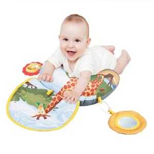 Tiny Paws Giraffe Theme Baby Tummy Time Pillow &ndash; U-Shaped Support with Crinkle Pad, Lion Teether & Safety Mirror (Model: ZL2407)