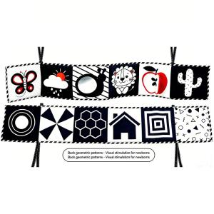 Tiny Paws High Contrast Multi-Functional Cloth Book Crib Bumper &ndash; Double-Sided with Mirror, Crinkle & Squeaker (Model: ZL2507)