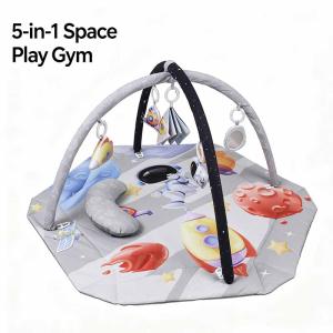 Tiny Paws Space Theme 5-in-1 Hexagon Baby Play Gym &ndash; Detachable Arches with Foldable Fence, Tummy Pillow (Model: ZL2402)