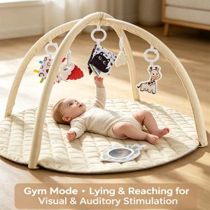 Tiny Paws Creamy Style Round Soft Baby Play Gym &ndash; Quilted Mat with 6 Sensory Toys  (Model: ZL2502)
