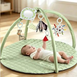 Tiny Paws Matcha Green Baby Play Gym &ndash; Round Mat with 6 Sensory Toys (Model: ZL2505)