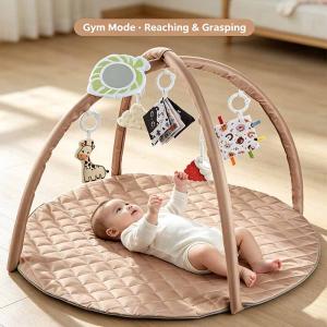 Tiny Paws Beige Round Baby Play Gym &ndash; Quilted Mat with 6 Sensory Toys  (Model: ZL2504)