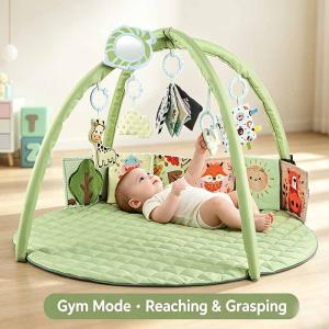 Tiny Paws Forest-Themed 4-in-1 Baby Play Gym with Detachable Bed Bumper &ndash; Round Quilted Mat with 6 Sensory Toys (Model: ZL2505-1)