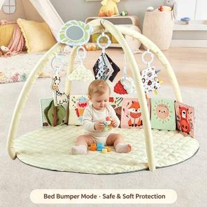 Tiny Paws 4-in-1 Baby Play Gym with Detachable Bed Bumper &ndash; Round Quilted Mat with 6 Sensory Toys (Model: ZL2502-1)