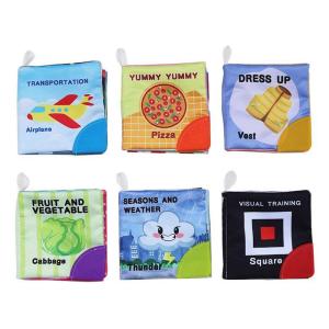 Tiny Paws Baby Cloth Book Set &ndash; 6 Themes with Crinkle, Squeaker & Silicone Teether (Set of 6) (Model: ZL2515)