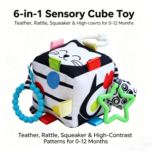 Tiny Paws 6-Sided Baby Cube Activity Toy &ndash; Crib Hanging Rattle & Teether with Sensory Tags (Model: ZL2517)