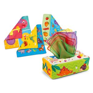 Tiny Paws Baby Pull Tissue Box Toy &ndash; Crinkle Cloth Book & Silk Scarves Set &ndash; Sensory Activity Cube (Model: ZL2521)