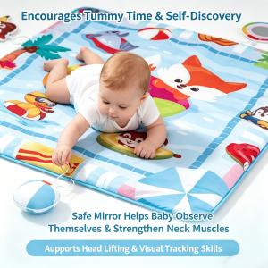 Tiny Paws Summer Pool Party Baby Play Mat &ndash; Square Activity Mat with 4 Hanging Toys (No Arches) (Model: ZL2313)